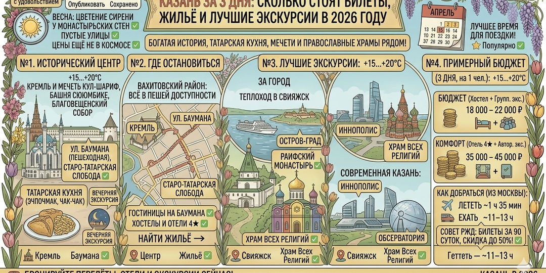 Казань за 3 дня: Сколько стоят билеты, жилье и лучшие экскурсии в 2026 году