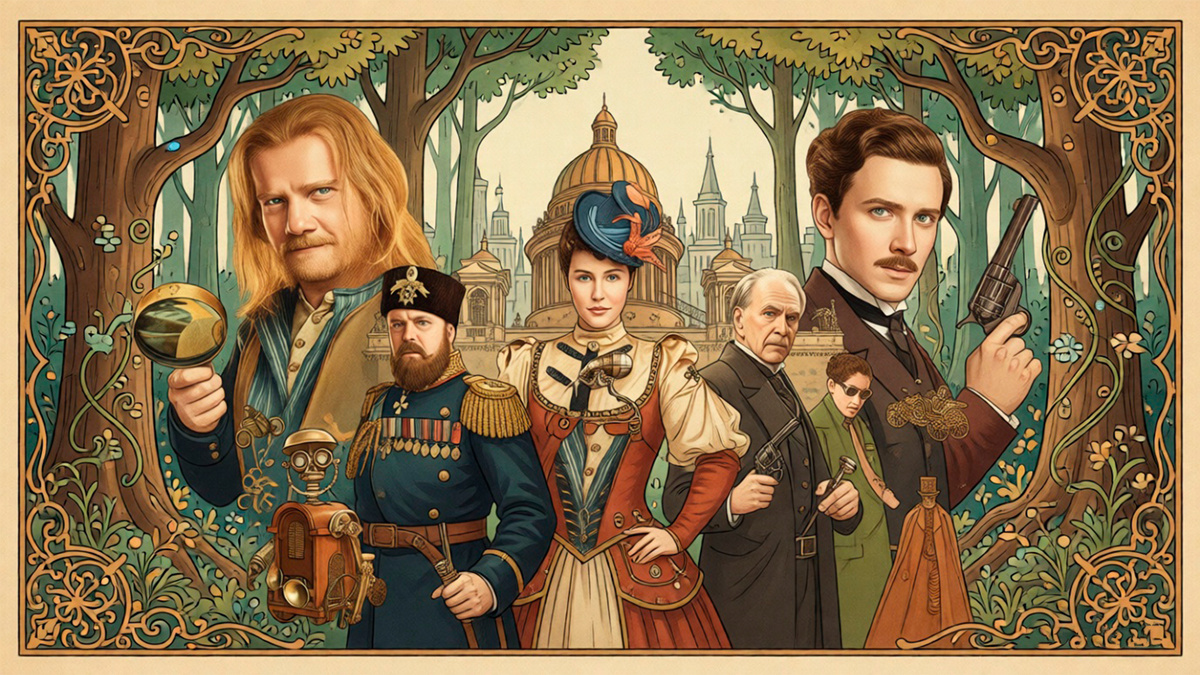 Иллюстрация обложки в стиле старой русской сказочной книги.