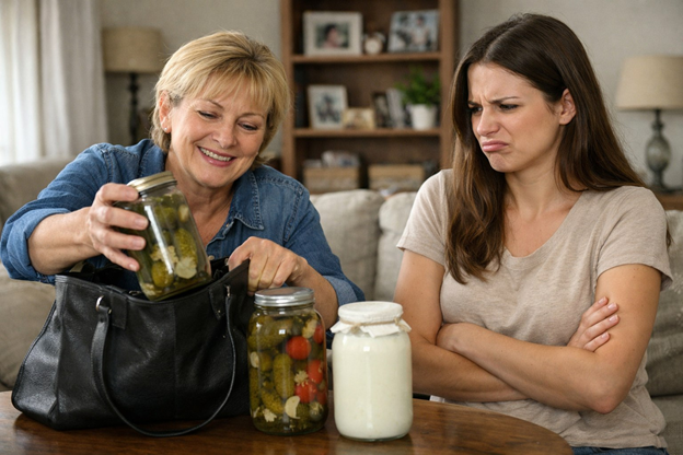 Карина смотрела на гостинцы, на деревенское молоко с каким-то брезгливым выражением.