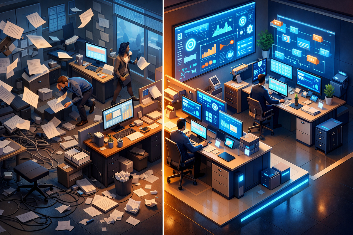 Контраст хаоса и системы в бизнесе — момент, когда нужна разработка ПО и автоматизация процессов.