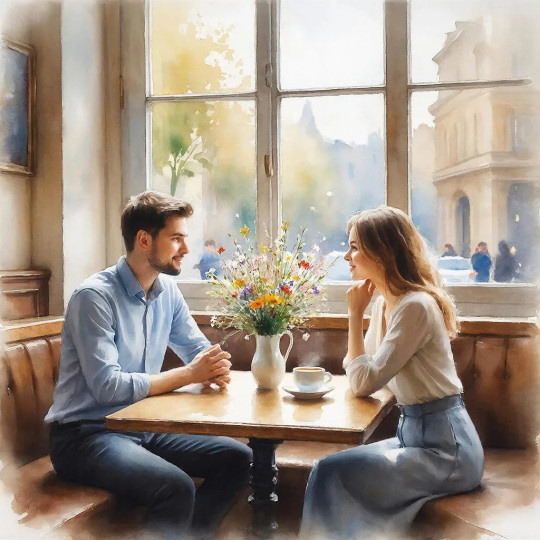 Свидание в кафе. Сгенерировано в GigaChat