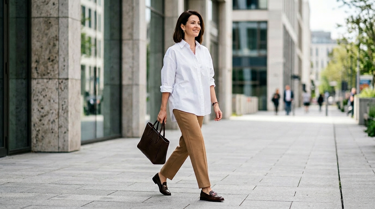 Оверсайз рубашка в деловом образе 2026 — почему свободный крой работает там, где раньше требовали приталенный