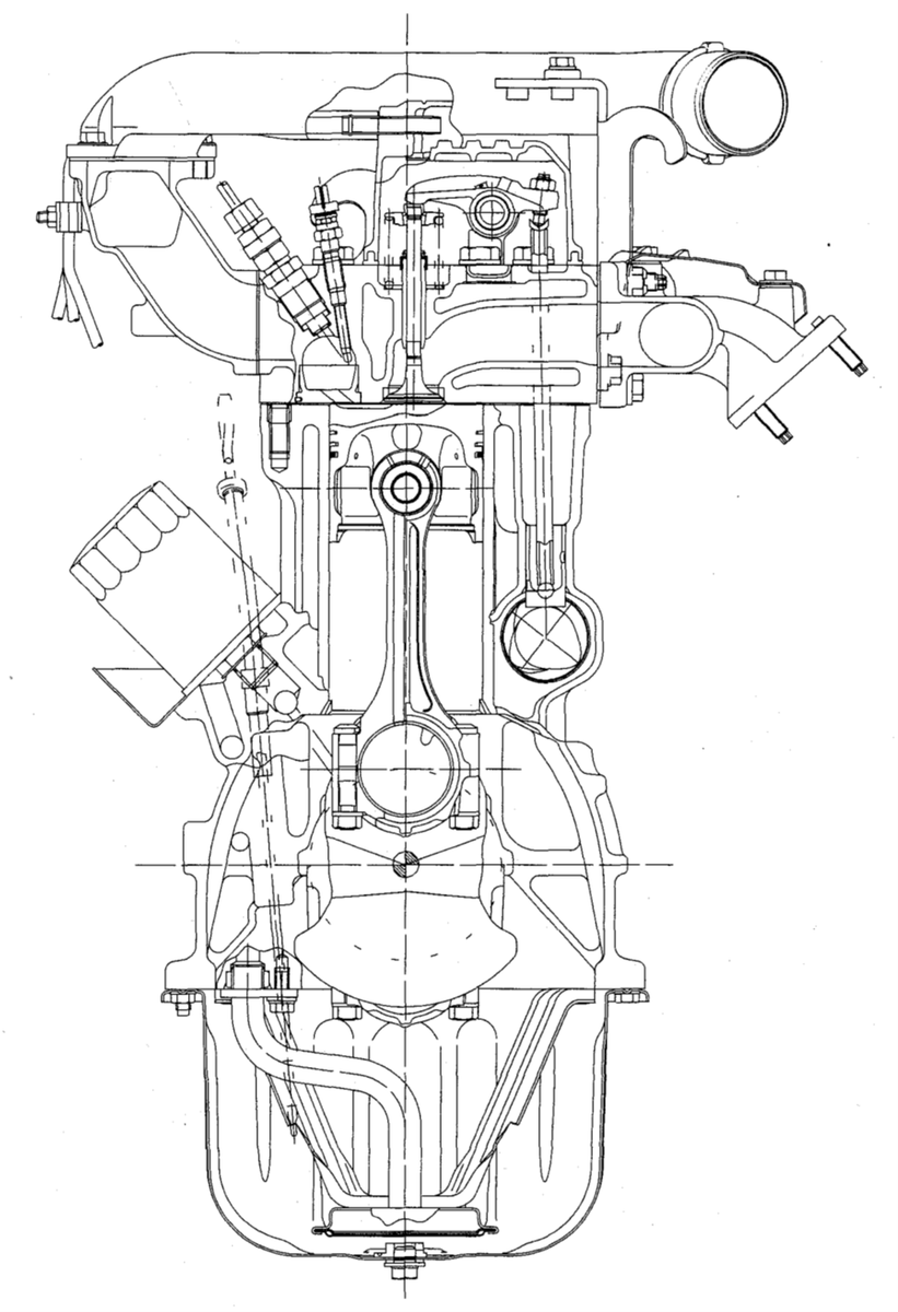 Двигатель 1DZ2 Toyota поперечный разрез
