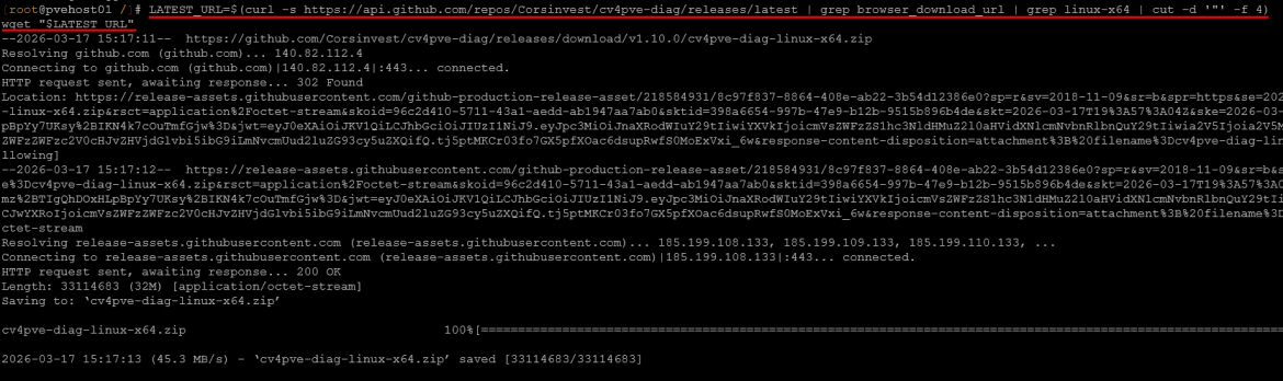 

Загрузка инструмента cv4pve diag из командной строки