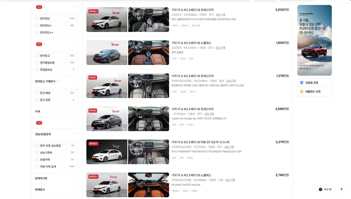 Данные с сайта Encar.com