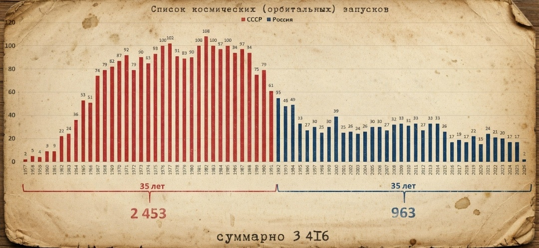 Количество орбитальных запусков СССР и Россия