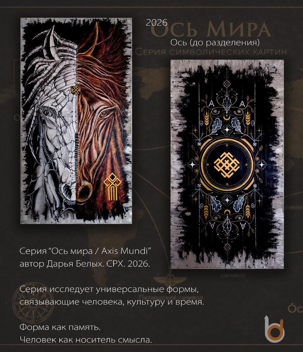 Серия "Ось мира":диптих "Ось (до разделения) / 2026". Дарья Белых. 2026