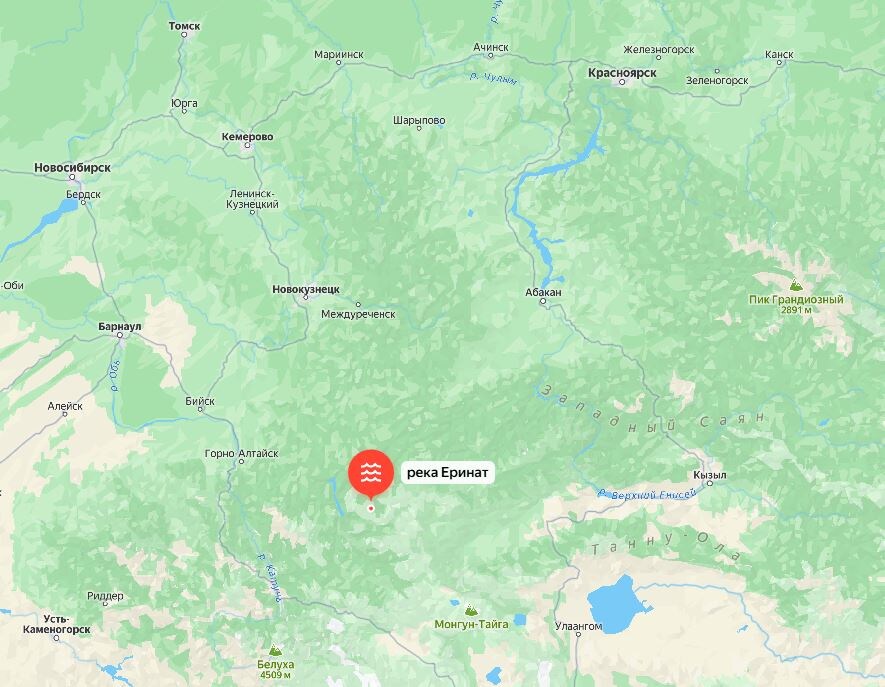Река Еринат на карте