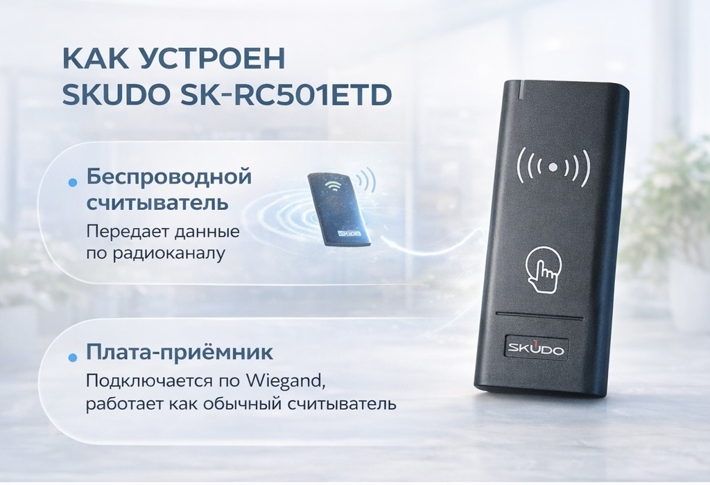 Считыватель устанавливается на точке доступа и работает от батареек. В режиме ожидания он находится в спящем состоянии, что снижает энергопотребление.