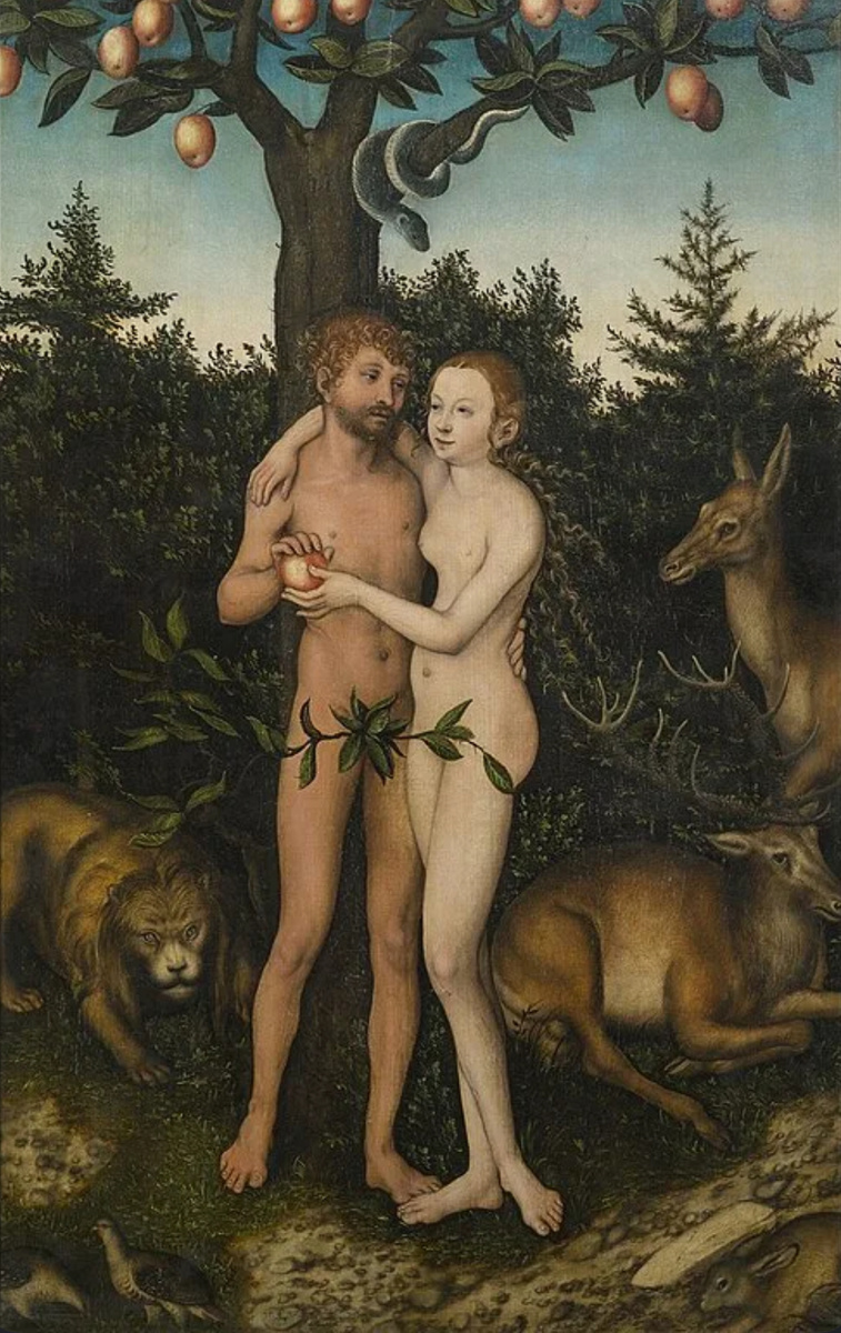 «Грехопадение, изгнание из Рая и искупительная жертва Христа (Аллегория Ветхого и Нового Завета)» — картина Лукаса Кранаха Старшего (1472–1553)