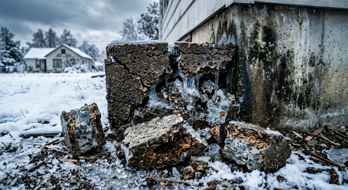 Последствия неправильной укладки опилкобетонной отмостки: растрескивания и разрушение от мороза