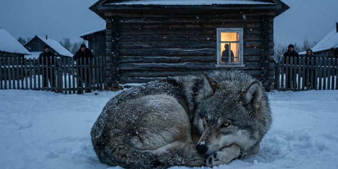 Старый волк пришёл прямо в деревню и лёг у ворот дома - жители не понимали, чего он ждёт...
