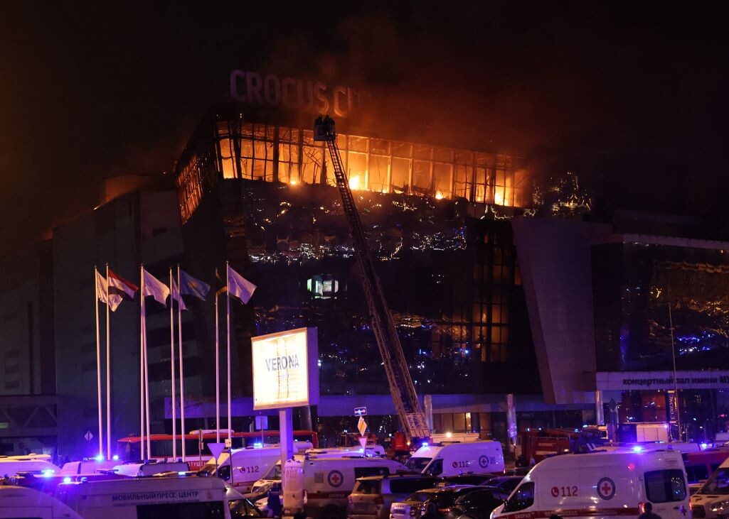 Пожар в концертном зале «Крокус Сити Холл», 22 марта 2024 года. Фото: Getty Images