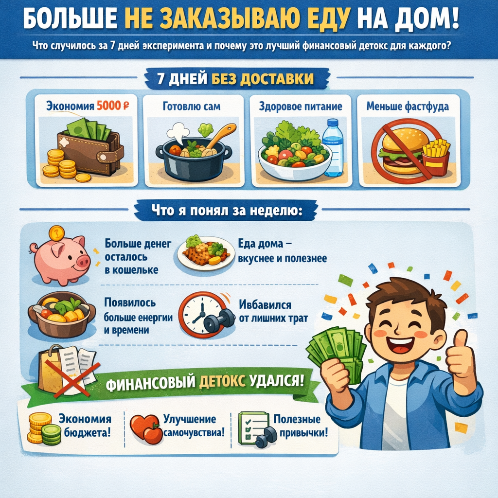 "Больше не заказываю еду на дом". Что случилось за 7 дней эксперимента и почему я считаю, что это лучший финансовый детокс для каждого?