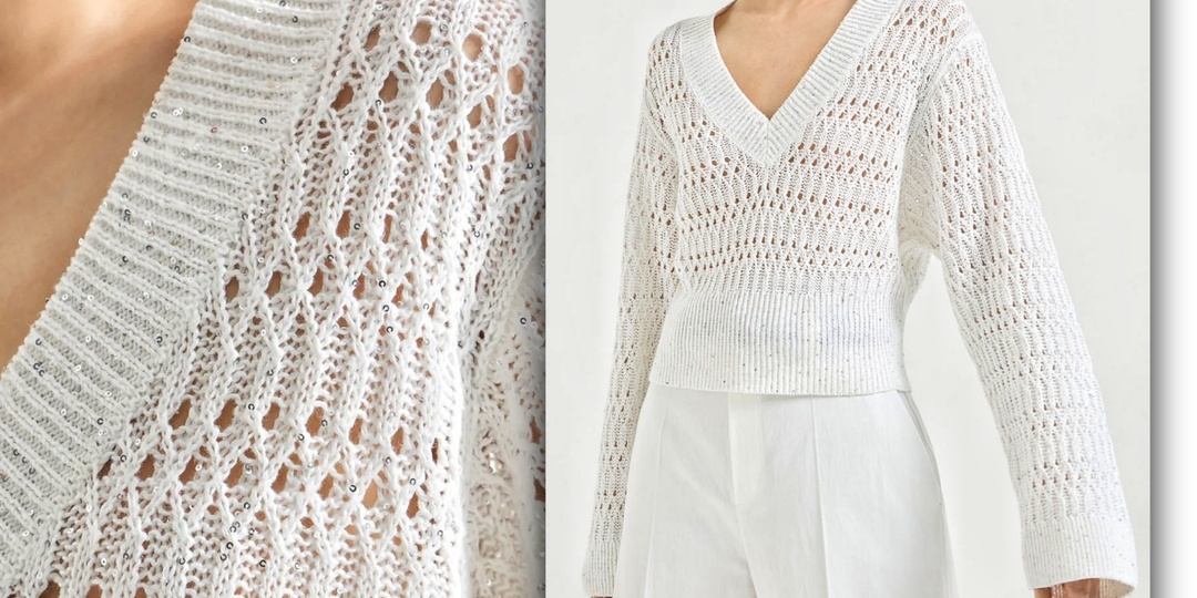 Ажурный узор джемпера от Кучинелли ⭐ На основе резинки с ромбами ⭐ Схема, описание