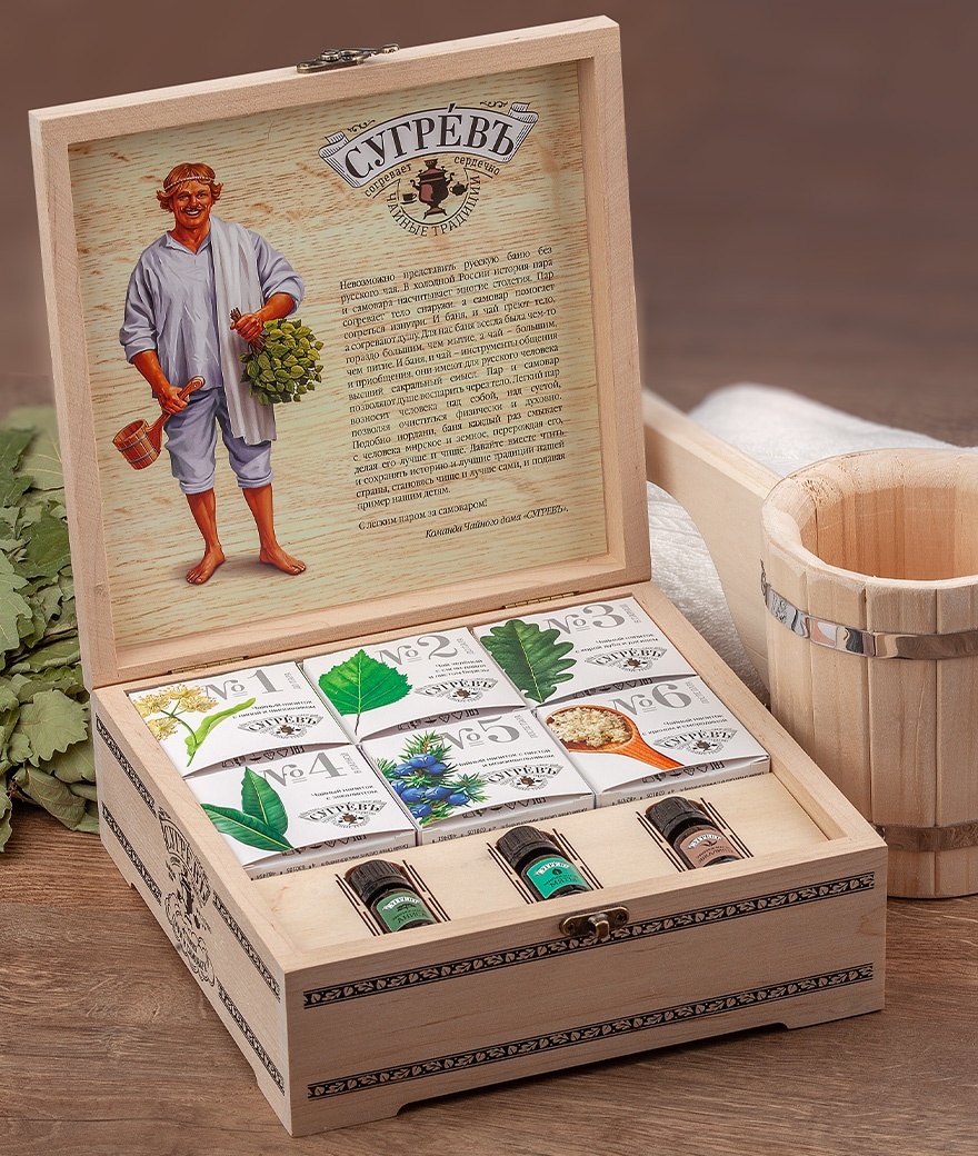 Набор "Пар и самовар" от Чайного дома Сугревъ. 6 тизанов и три масла, в том числе  из эвкалипта