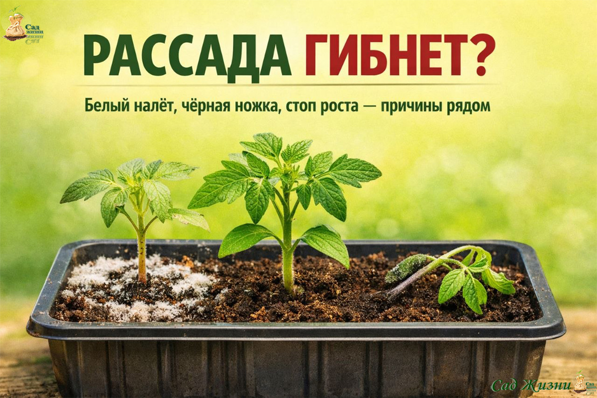 Основные причины угнетения рассады: белый налёт, чёрная ножка и остановка роста