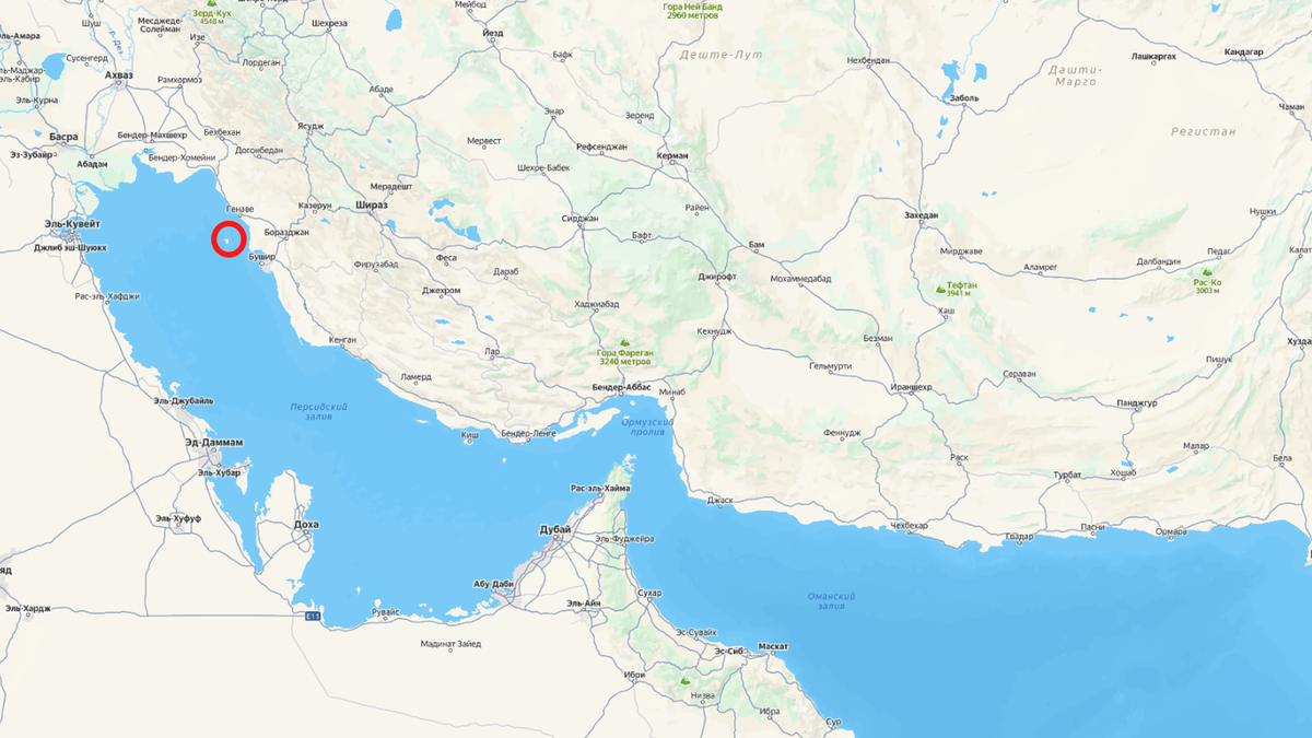 о. Харк на карте, размером 22 кв. км