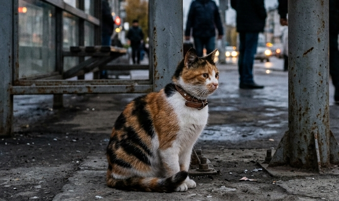 Кошка четвертый день не уходила от табло и ждала автобус