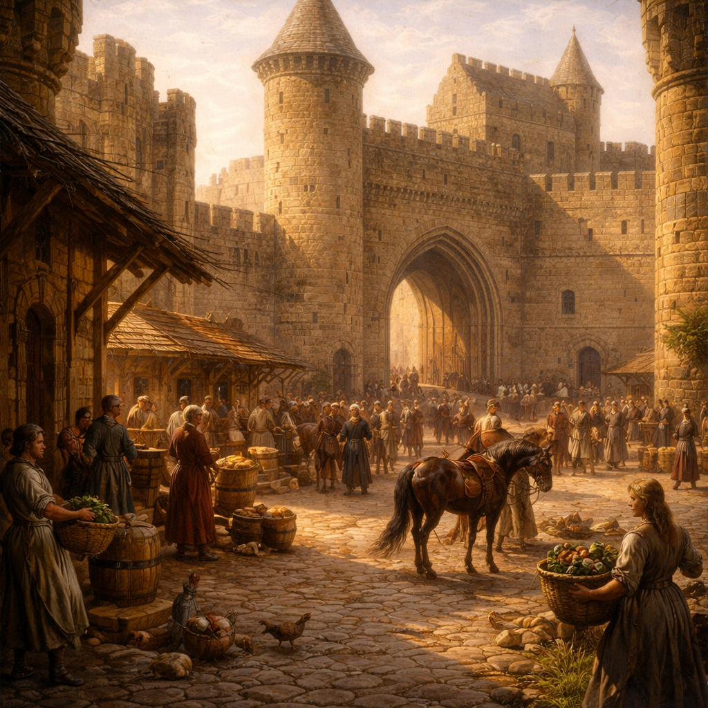 Двор средневекового замка. Создано ИИ