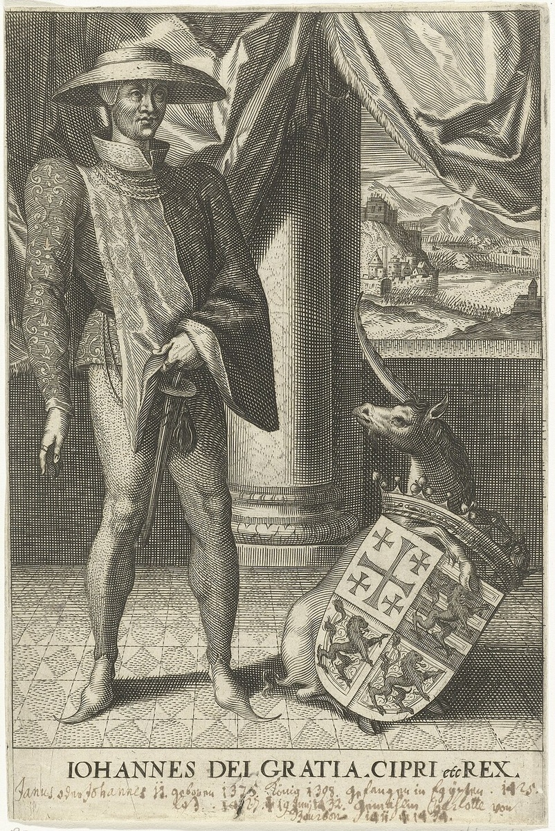 Портрет Януса II Кипрского. Надпись на латыни: «Иоанн, Милостью Божией Король Кипра и прочих [земель]».