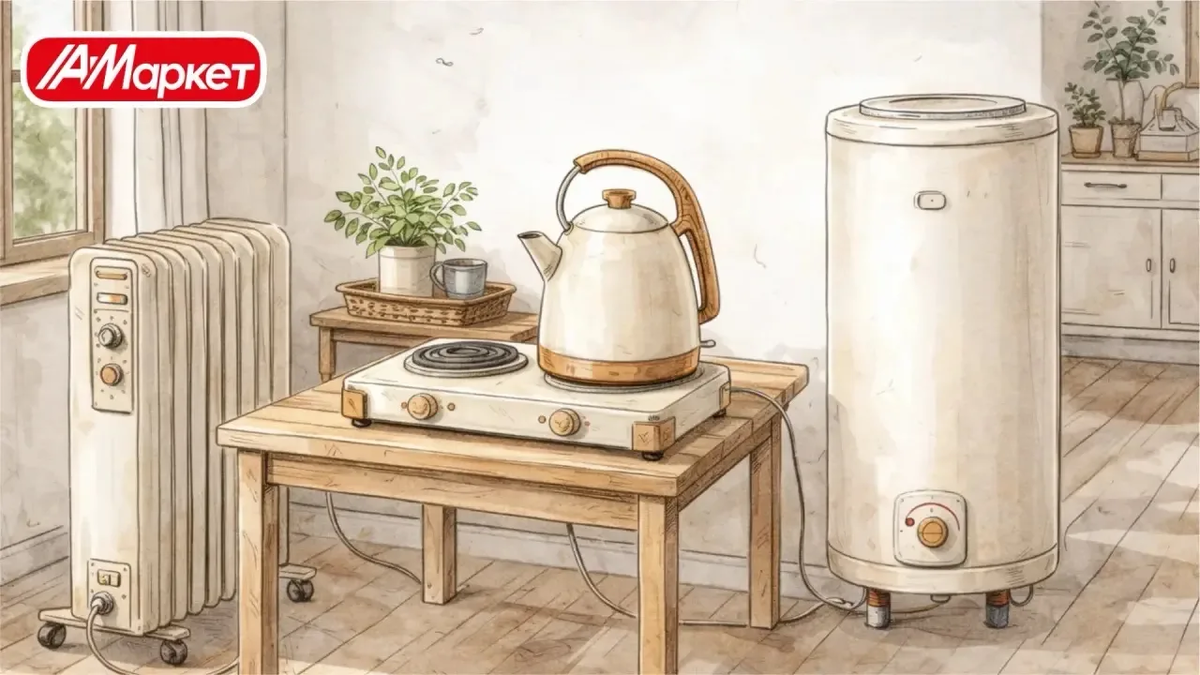 Купить технику для дачи в 2026: плита электрическая, водонагреватель, чайник, обогреватель.