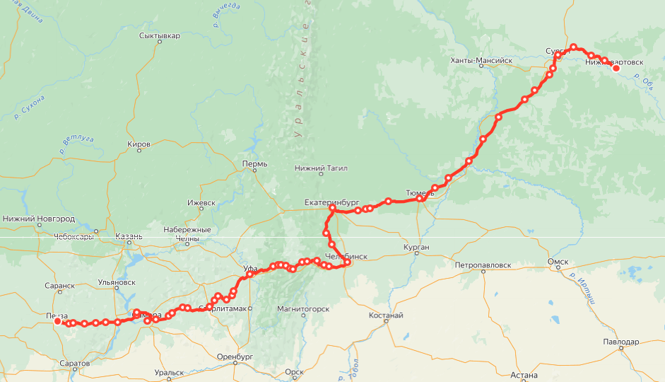Уточнение оценки маршрута поезда №101/102 сообщением Нижневартовск-Пенза с не самым хорошим графиком