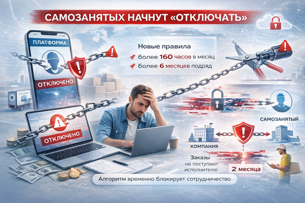 Цифровые платформы будут обязаны блокировать взаимодействие между компанией и самозанятым при определенных условиях.