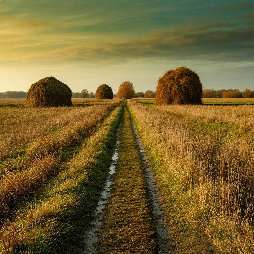 Поле со стонами сена