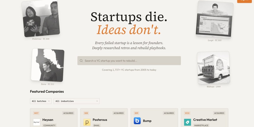 Startups.RIP: мертвые YC стартапы — живые идеи