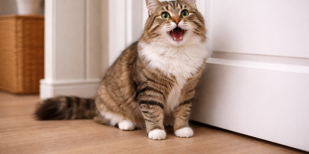 Кошка сидит у закрытой двери и будто "разговаривает" - почему она так делает