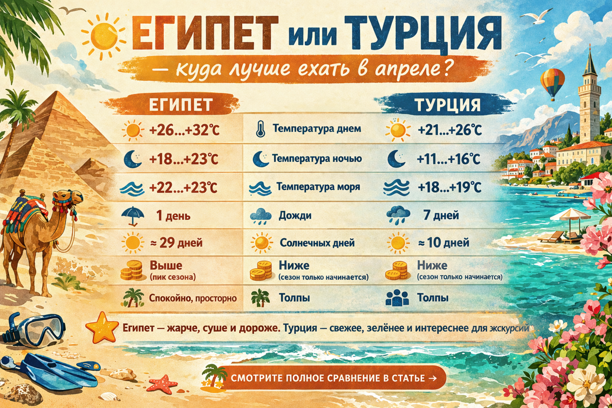 Сравнение отдыха в Египте и в Турции в апреле 