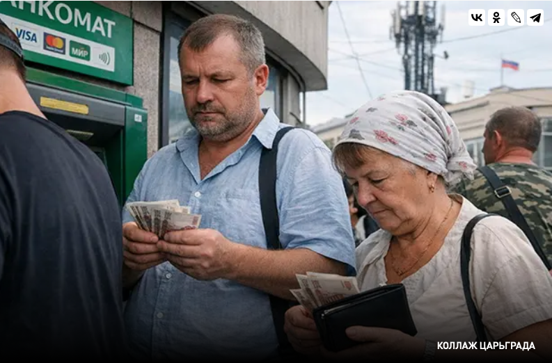 Странно, что люди на картинке считают свои кровные прилюдно, стоя в очереди к банкомату