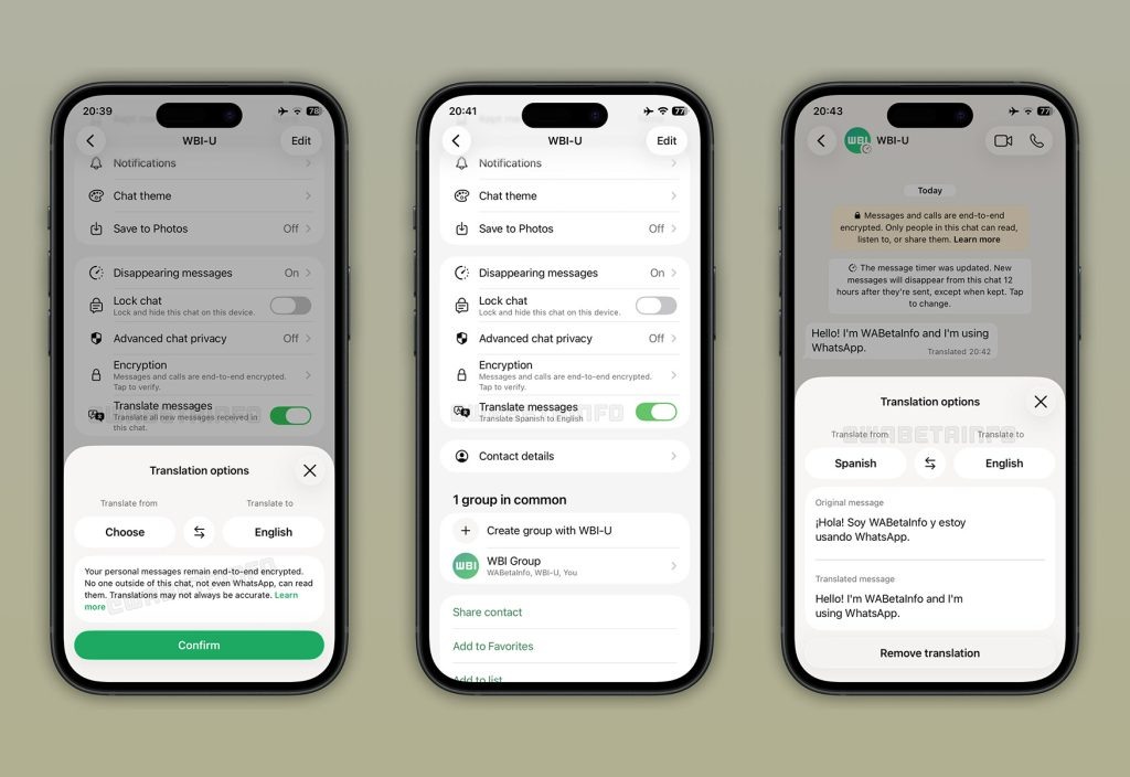    Как работает автоматический переводчик в WhatsApp на iPhone. Изображение: 9to5mac.com