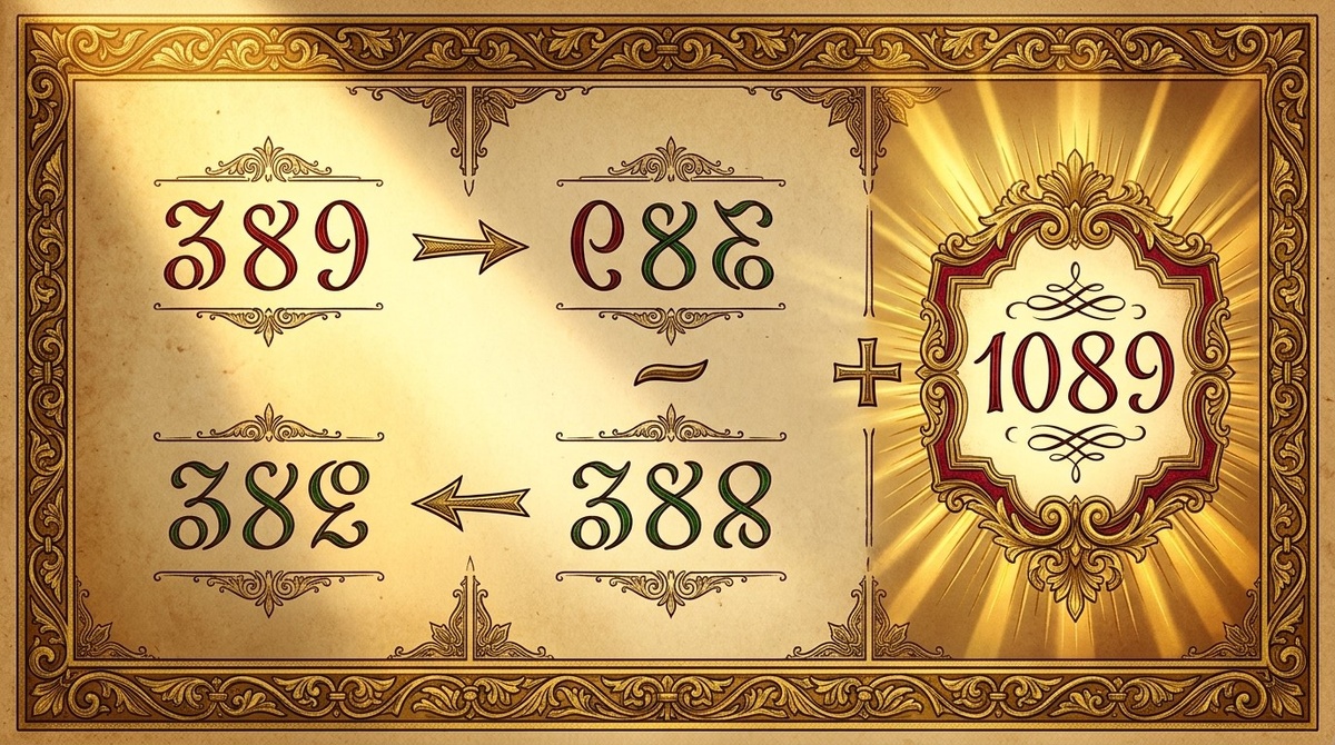 Любое трёхзначное число → переворот → вычитание → переворот → сложение = всегда 1089