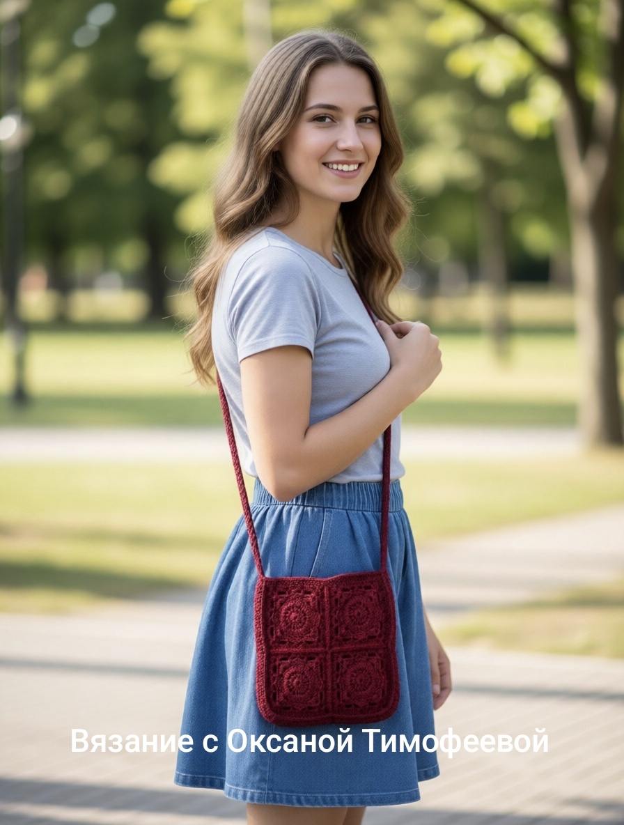 Стильная сумочка крючком из ажрных мотивов.