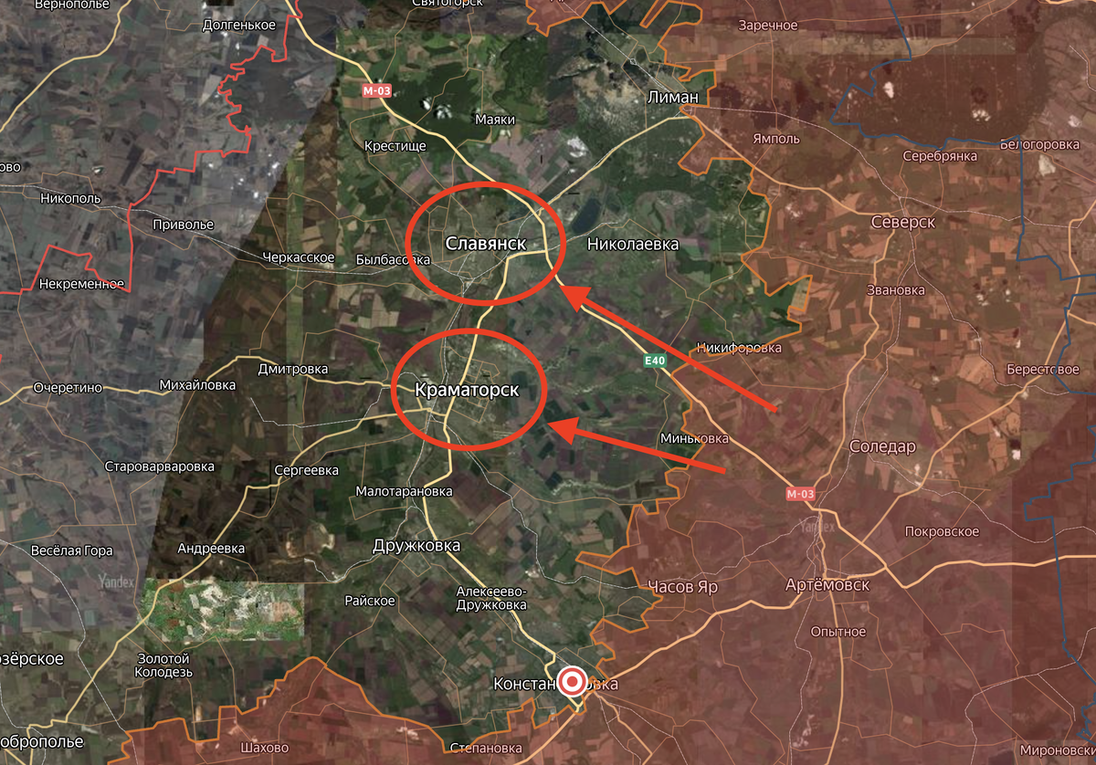 Славянск и Краматорск (Донбасс) на карте СВО 