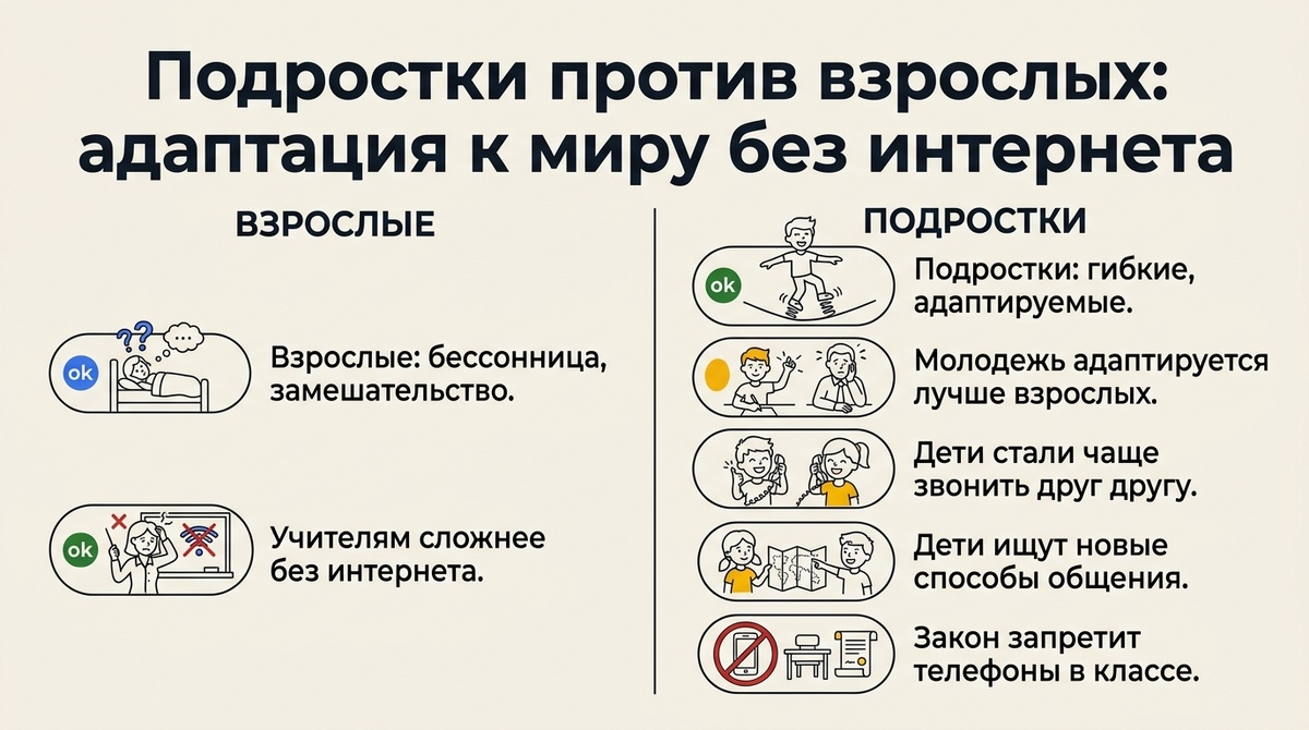 Подростки против взрослых: адаптация к миру без интернета  📷
