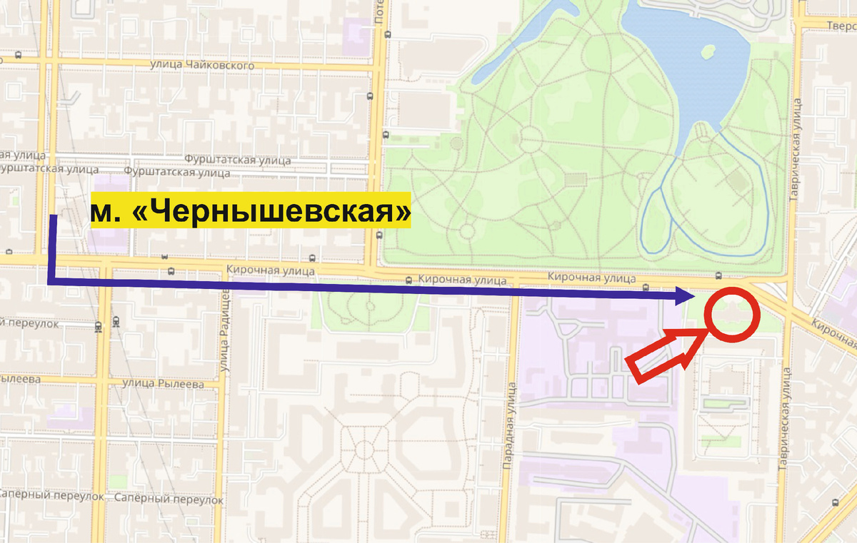 Место размещения Музея Суворова и его филиала Музея оловянных слодатиков на схеме показано красным "кратером" и красной стрелкой. Маршрут - синей стрелкой. 