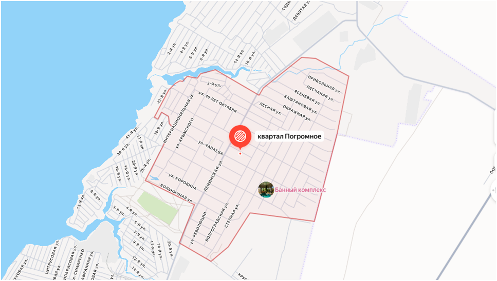 Погромное на карте города Волжского