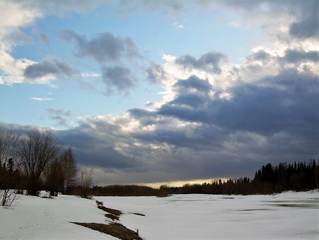 Фотографии Татьяны Немшановой разных лет. Весна в Сибири, в тайге Крайнего Севера Западной Сибири ХМАО Югра. Первые проталины. Река Ятрия. 