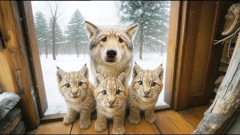 Собака по имени Динка принесла зимой домой котят, а они оказались рысята