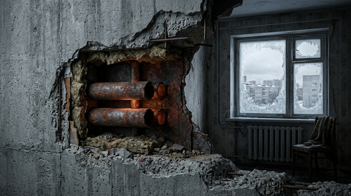 Трубы отопления внутри бетонной стены в хрущевке