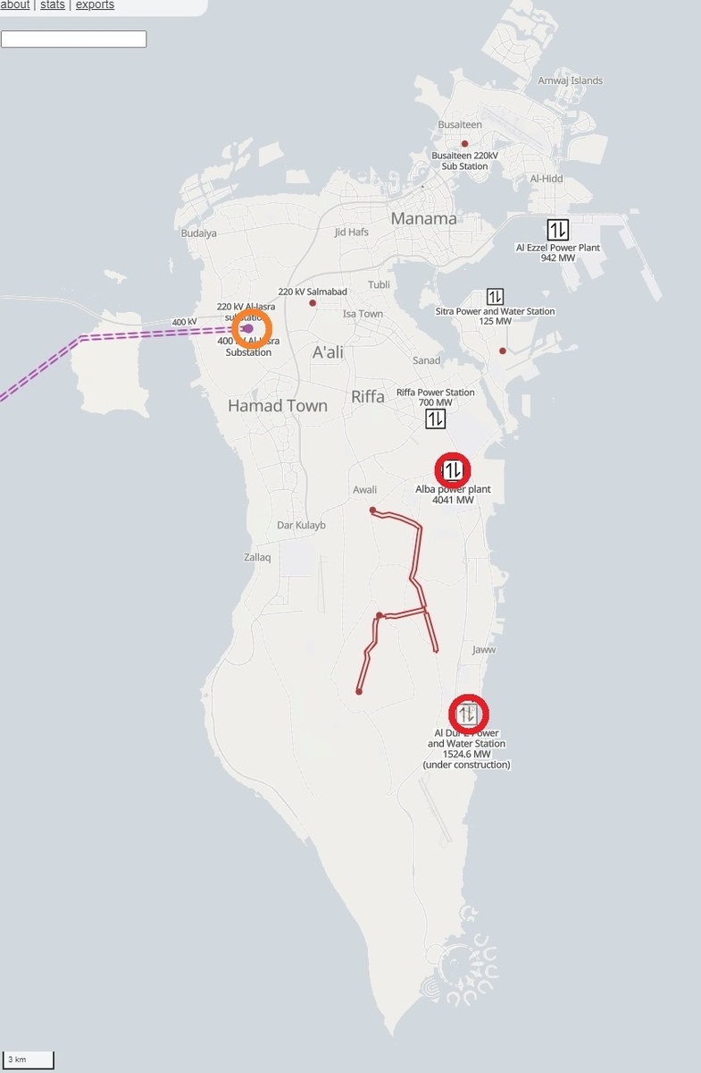 Пара ТЭС покрупнее (красное) и связь с саудовской энергосистемой (рыжее) – и у Бахрейна действительно серьёзные проблемы