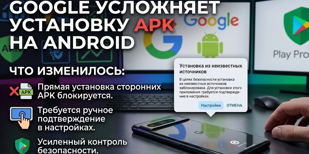 Google усложняет установку APK на Android: теперь приложения из сторонних источников нужно будет подтверждать в настройках