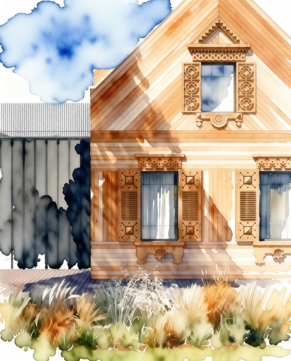 Форма барнхауса читается: острая крыша вытянутые окна. Но окна не панорамные, с наличниками и ставнями в цвет дома. Основные признаки соблюдены, но без панорамности это скорее интерпритация. 