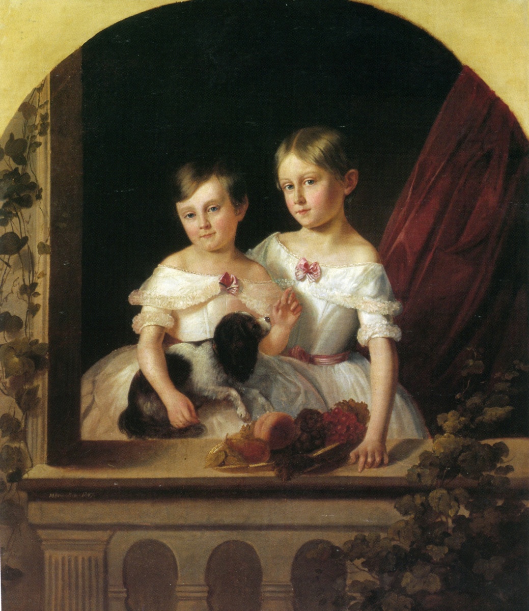 М. Т. Брюнних «Портрет детей с собакой», 1847 год. Холст, масло. Размеры: 110 x 93 см. Инв. Ж-877. Таганрогский художественный музей. Фото картины взято из открытого источника.