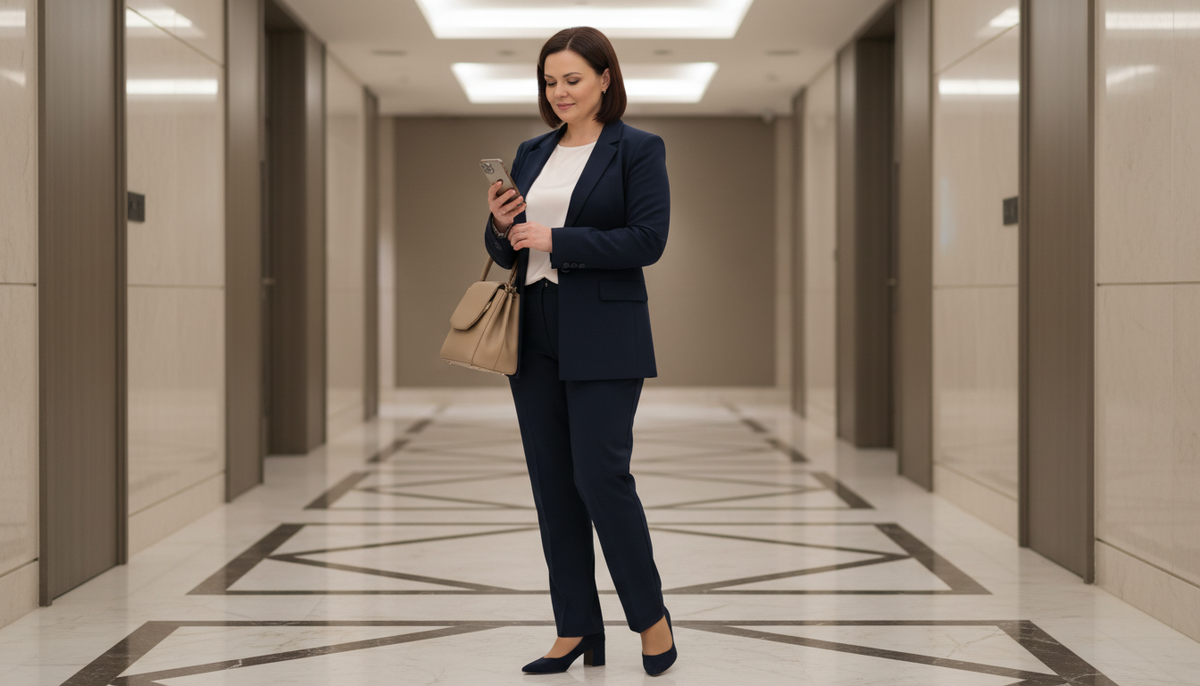 Уверенная женщина 50+ в нейтральном образе - всё подобрано правильно, но что-то важное потерялось