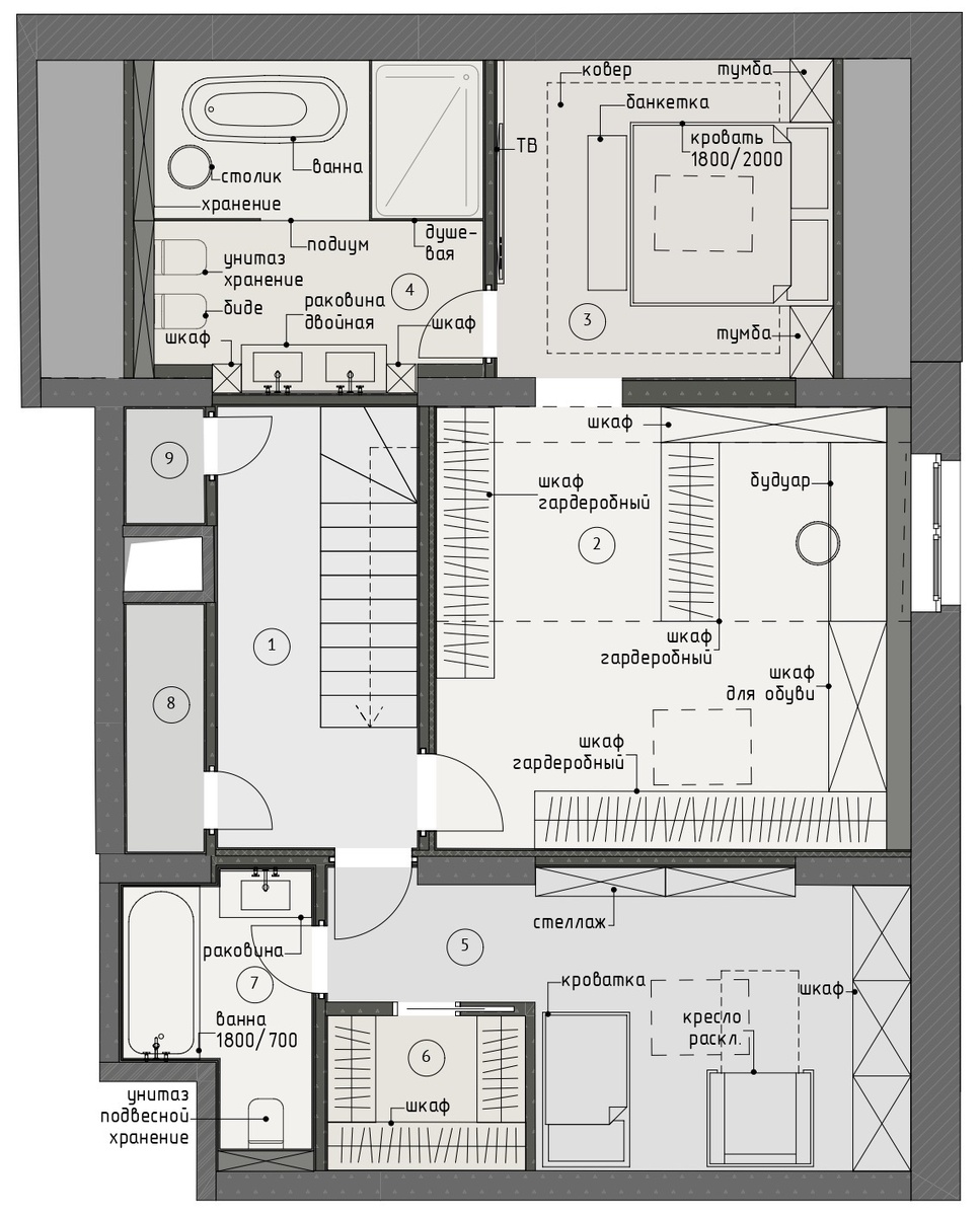 Планировочное решение 2-го этажа в доме