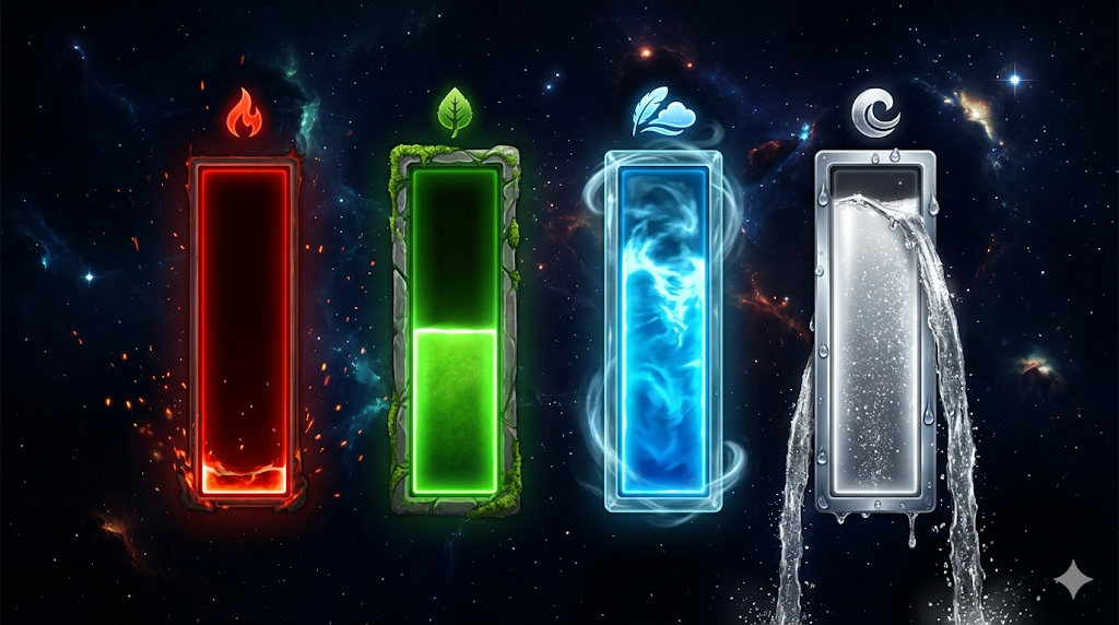 4 стихии — 4 типа выгорания: огонь сгорает, земля трескается, воздух рассеивается, вода переливается